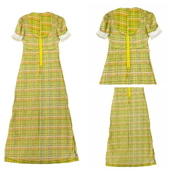 Vintage Yellow, Green, White Plaid Maxi Dress Made in the USA Union Label - Picture 14 of 15
